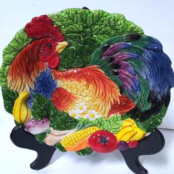 Fitz and Floyd Coq du Village Colorful Rooster Serving Platter Plate 9.5 X 8 - Picture 2 of 5